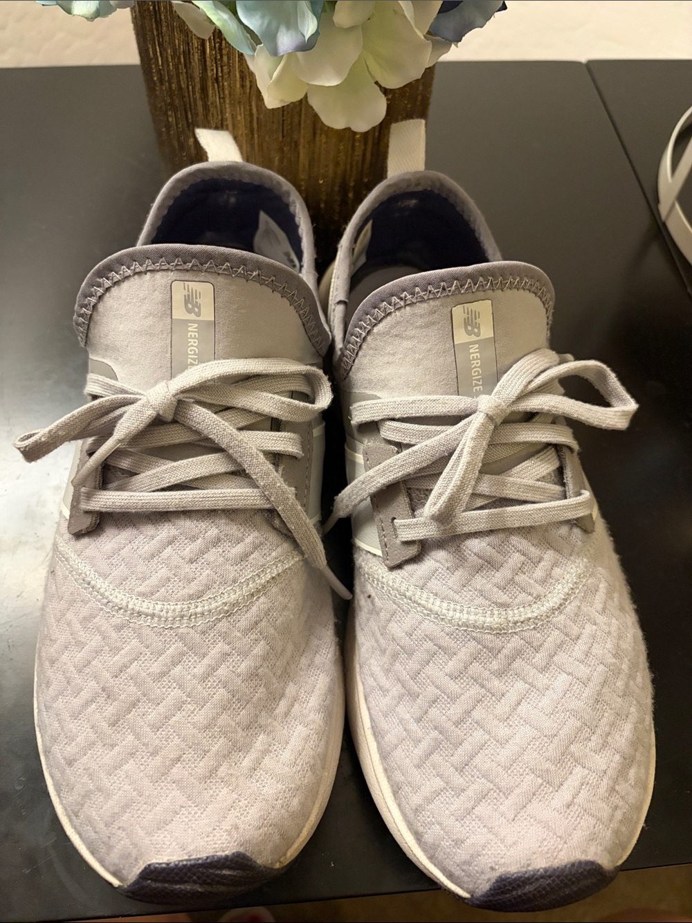New Balance Women’s  Light Gray Knit Lace-Up Sneakers